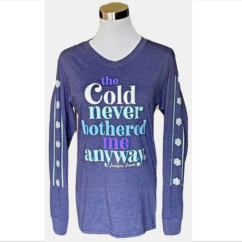 NWT NEW JADELYNN BROOKE COLD NEVER BOTHERED ME ANYWAY FROZEN ELSA TEE T-SHIRT XS
